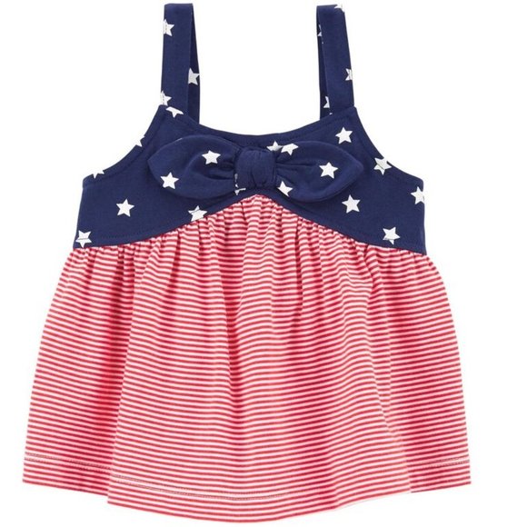 Toddler Girls Carters 4th of July Cotton Tank Top Size 2T 3T 4T Star Stripes NWT - Picture 1 of 1
